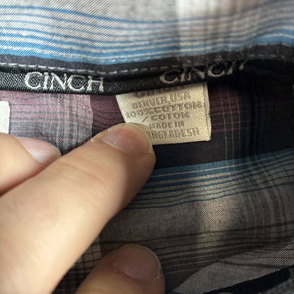 Cinch Shirt Mens Large Blue Red Plaid Button Down Long Sleeve Western Casual - Picture 6 of 10